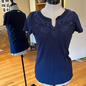 BOGO - Lucky Brand Navy Blue Embroidered Tee M